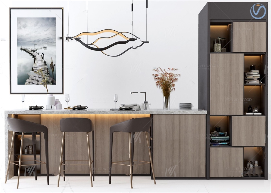 Modern bar bar chair combination 3d model